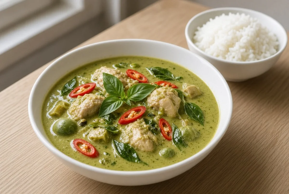 Grønn curry med kylling, thaibasilikum og kokosmelk