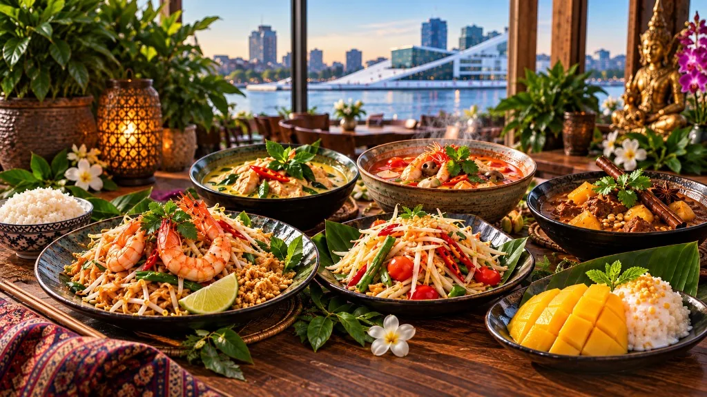 Klassiske thairetter med utsikt mot Operahuset i Oslo