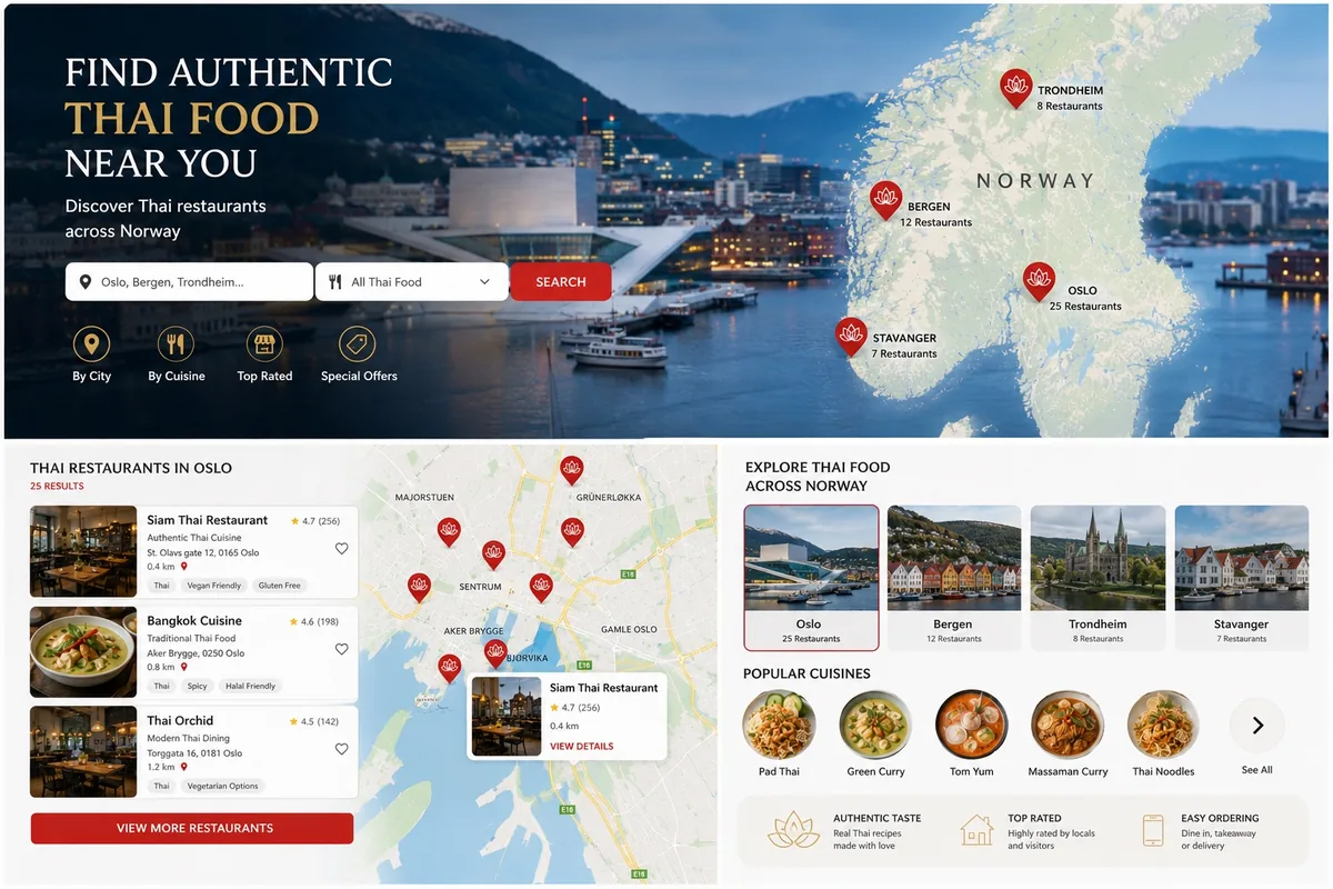 Kartvisning for verifiserte thairestauranter i Oslo